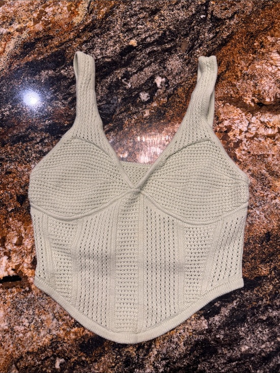 ALO Yoga Tops - ALO Knit Bustier Crop Top in Light Sage